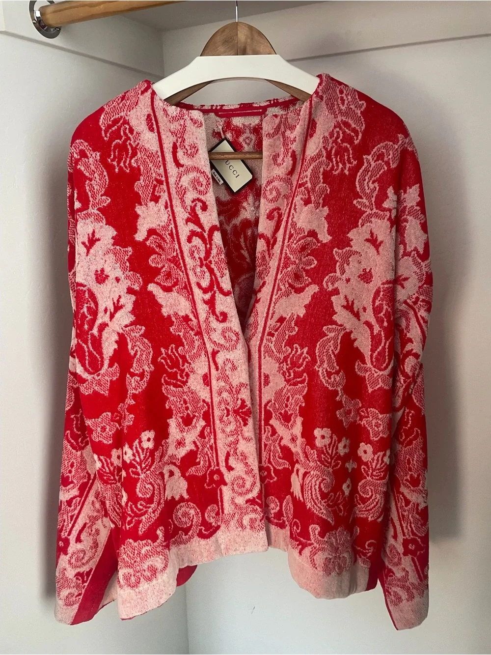 Gucci Red & Light Pink Jacquard Open Cardigan